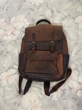 Vintage-Style Genuine Brown Leather Backpack